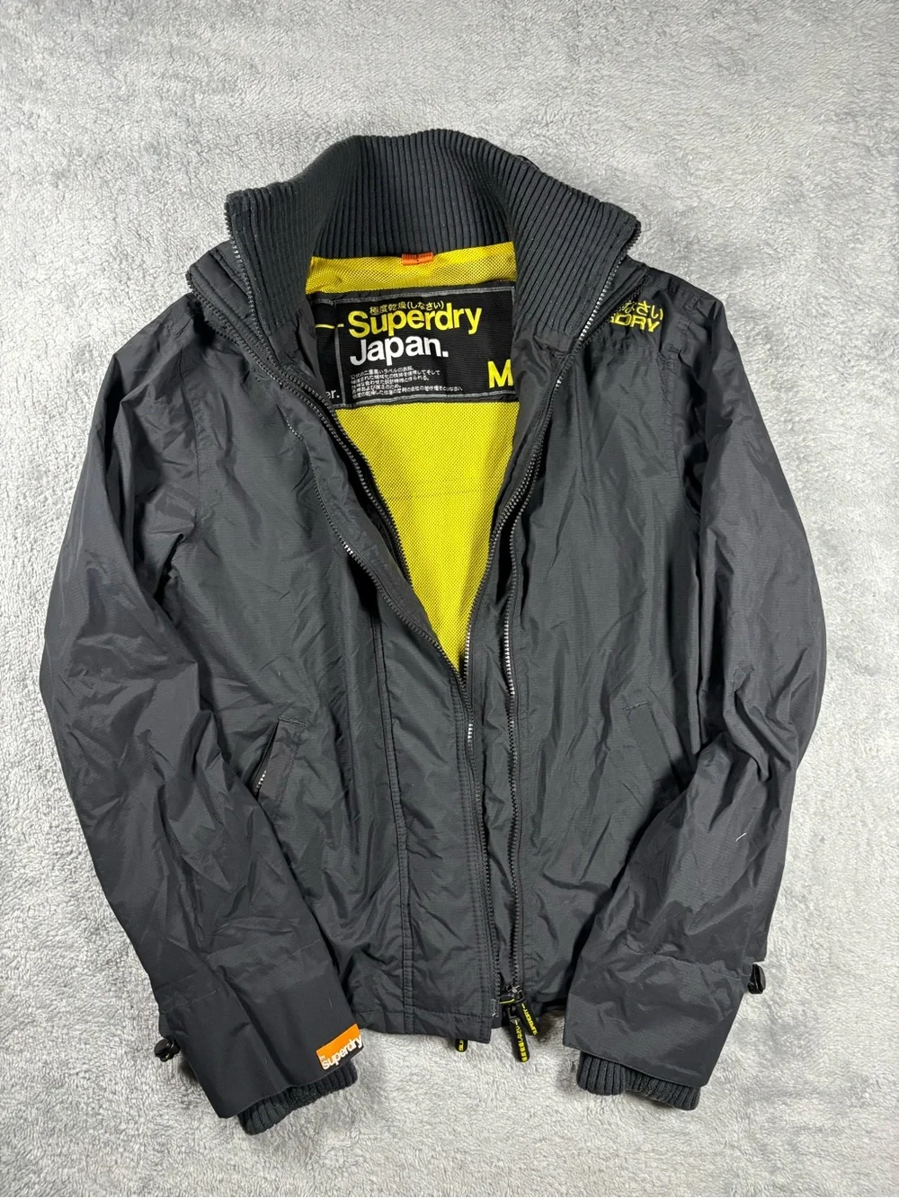 Superdry Men's Black Bomber Jacket with Yellow Lining